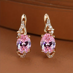 18K Gold Plated Blue Stone Stud Earrings Trendy Women Round Oval Cut White Blue Red Pink Stone Drop Earrings Anniversary Claw Earrings Jewelry