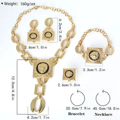 Gold Plated Jewelry Set  For Women African Indian Dubai Wedding Jewellery Luxury Choker Necklace Bracelet Earring Cuff Rings