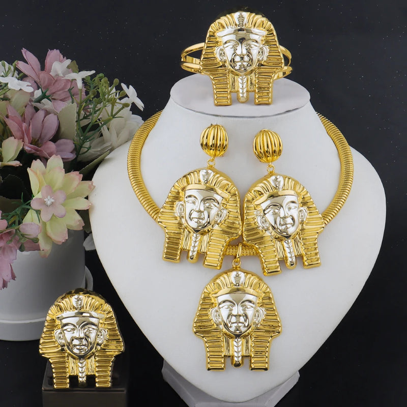 Gold and Silver Color Large Jewelry Set for Women Human Design Earrings Necklace Dubai African Bracelet Ring Weddding Bridal Gif